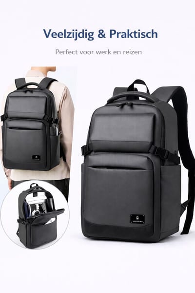 Nexusbag™ Moderne Laptop Rugzak zwart 25L - met Laptopvak - 15.6 inch - Waterdicht met USB Oplaadpoort - Rugzak reizen - Rugzakken - Rugtas met laptopvak
