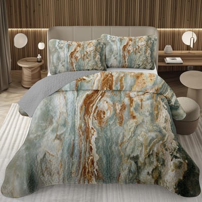 Marmeren Sprei Set Zacht Lichtgewicht Steenprint Dekbed Bedspreien, Boerderij Modern Dunne Gewatteerde Beddengoed Sets voor Vrouwen Mannen EU Single 135x200cm