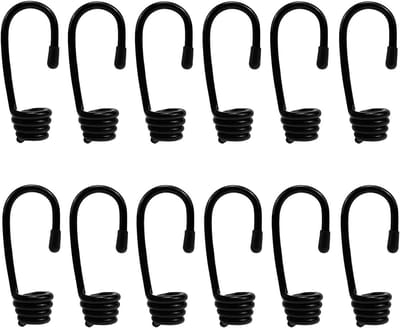 Set van 12 Spiral Hooks - Zwarte Metalen Expander Haakjes voor Ø 8mm Rubber Touw en Spanfix Tensioner