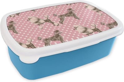 Broodtrommel Blauw - Lunchbox - Brooddoos - Hart - Poedel - Patroon - 18x12x6 cm - Kinderen - Jongen