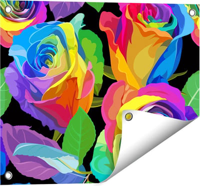 Gards Tuinposter Kleurrijke Rozen - Bloemen - Abstract - 50x40 cm - Tuindoek - Tuindecoratie - Wanddecoratie buiten - Tuinschilderij
