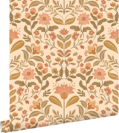 ESTAhome behang vintage bloemen warm beige en groen - 50 x 900 cm - 131897