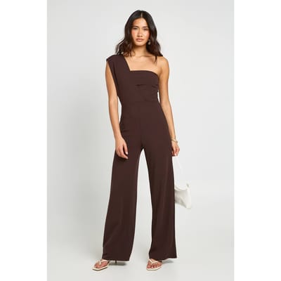 boohoo Dames Jumpsuit Met Éen Schouder, Drapeerdetail En Rechte Pijpen | Chocolate | Maat: 8