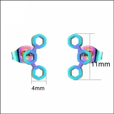 Aramat Jewels | Oorbellen | Stalen Zeshoek Oorstekers – RVS Geometrisch | Multikleurig-11x4mm | |7mm | Staal | Kinderen, Volwassenen | Verkleurd niet