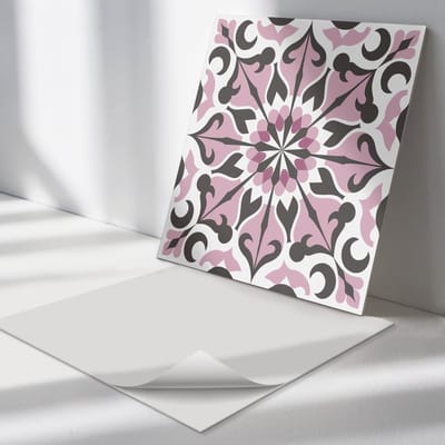 Wallfluent Vinyl Tegels - Plantenpatroon in Symmetrie Vinyl Tegels Zelfklevend - 30 cm x 30 cm - Roze PVC Tegels - Set van 9 - Vierkant PVC Tegels - Patroon Plaktegels - Zelfklevende Vinyltegels - Plaktegels Keuken en Badkamer