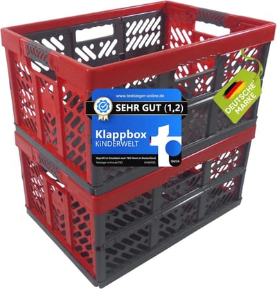 Robuuste Inklapbare Box voor Opslag en Transport - 45 L tot 50 kg - Antraciet/Rood