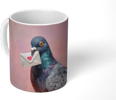 Mok - Koffiemok - Duif - Envelop - Roze - Close up - Mokken - 350 ML - Beker - Koffiemokken - Theemok