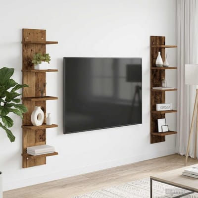 vidaXL - Wandplank - 2 - st - Oud - hout - 22 - x - 15 - x - 100 - cm - Bewerkt - hout