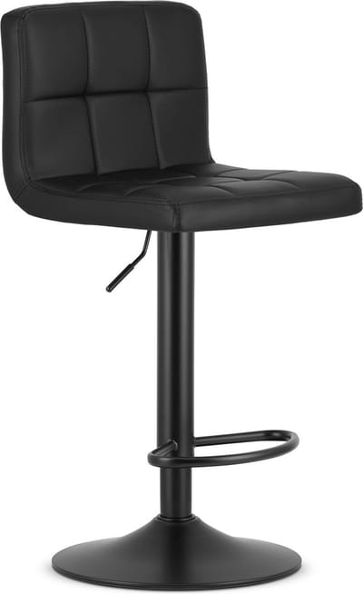 Barkruk PROT - Zwart Kunstleer, Mat Zwarte Basis, Laag Rugleuning, Modern Design, Hoogte Verstelbaar, 360° Draaibaar, Max. 120 kg