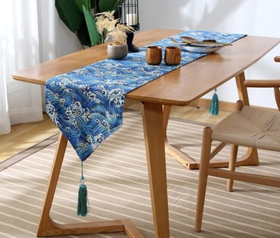 Tafelkleed Runner - Decoratieve Loper - Tafel Decoratie - Katoen Linnen Mix - 33x100CM - Blauw Oceaan