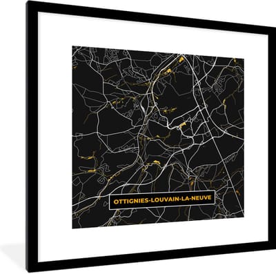 Fotolijst incl. Poster - Ottignies-Louvain-La-Neuve - Goud - Stadskaart - Plattegrond - Kaart - 40x40 cm - Posterlijst