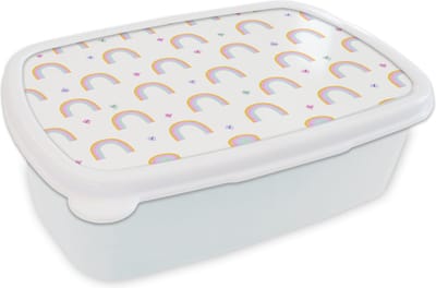 Broodtrommel Wit - Lunchbox - Brooddoos - Regenboog - Vlinder - Baby - 18x12x6 cm - Volwassenen