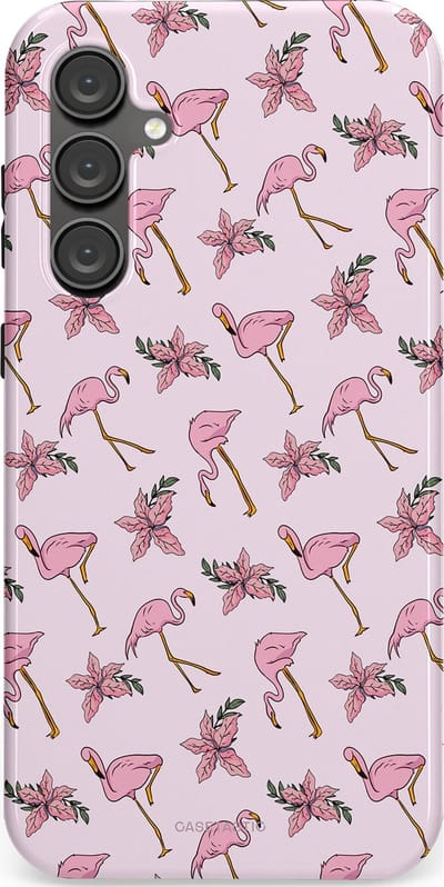 Casetastic hoesje geschikt voor Samsung Galaxy S23 FE - Dubbellaagse bescherming - Tropisch Roze Flamigo Bloemen Paradijs - Fashion Case - Lichtgrijs Wit Lichtroze