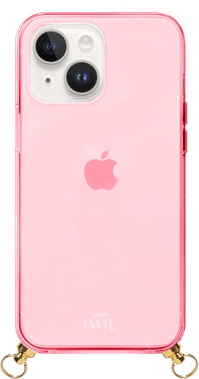 xoxo Wildhearts siliconen Cord Case Pink - iPhone 15 hoesje - Hoesje zonder koord - Shockproof case - Doorzichtig Telefoonhoesje geschikt voor telefoonkoord - Geschikt voor telefoonketting / hanger - Transparant - Roze