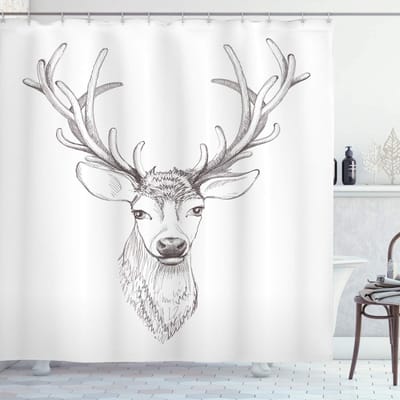 ABAKUHAUS Douchegordijn met gewei – edelhertenkop – warme taupe – 175x180 cm