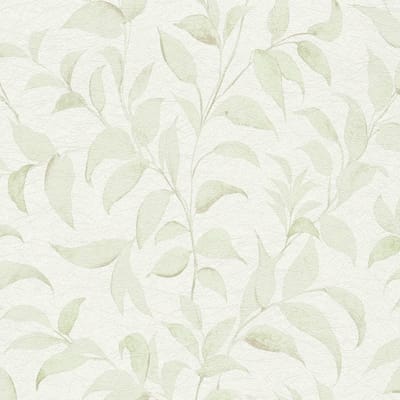 Landelijk behang Profhome 389624-GU vliesbehang hardvinyl warmdruk in reliëf gestructureerd met bloemmotief glanzend wit crèmewit lichtgroen 5,33 m2