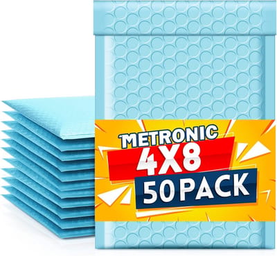 50x Lichtblauwe Bubble Enveloppen 10x18 cm - Gewatteerde Verzendzakken met Luchtkussens - Waterdichte Verpakking
