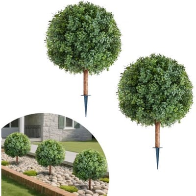 VEVOR Kunstmatige Buxusbol met Grondpen, Set van 2, 686 mm, Kunstplanten, Decoratieve Plant, voor Decoratie, Veranda, Buiten- & Binnengebruik, Terras, Tuin, Balkon, Achtertuin