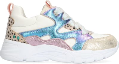 BunniesJR 225344-994 Meisjes Lage Sneakers - Blauw/Wit/Roze - Leer - Veters