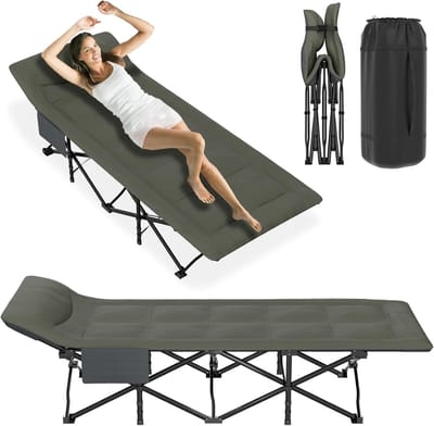 Klapbed - Campingbed Logeerbed - Buiten Ontspannen - 250kg Draagkracht - 183x70x53cm - Grijsgroen