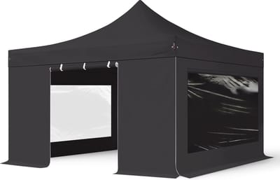 4x4 m Easy Up partytent Vouwpaviljoen met zijwanden (2 panorama), PROFESSIONAL alu 40mm, zwart