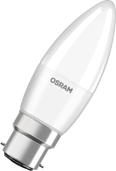 OSRAM LED lamp Base Classic B40 mini kaars 4,9W 827, 2700K warm wit, B22d, mat, 470 lm, kleurweergave Ra≥80