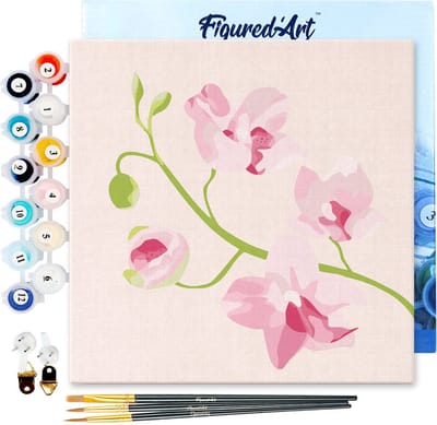 Figured'Art Mini Schilderen op Nummer Volwassenen 20x20cm met lijst Orchideeëntak - Klein Formaat Creatieve Hobby Kit DIY Art Nummer Compleet