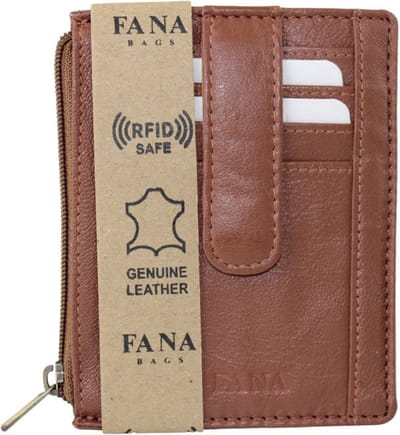 Fana Bags Leren Pasjeshouder, Muntgeld & Briefgeld - Kleine Portemonnee RFID - Mini Portemonnee - Cadeau