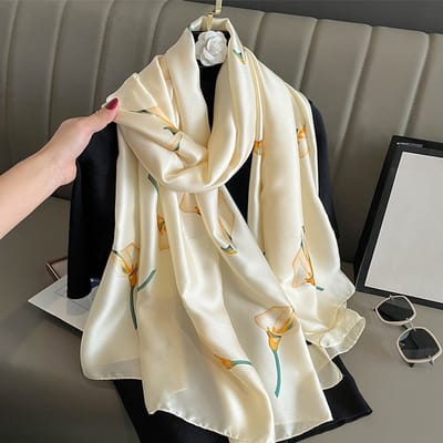 Zachte Imitatiezijde Sjaal 90x180 cm voor Dames - Hoofddoek, Bandana en Halsdoek-F-305 - Off-White