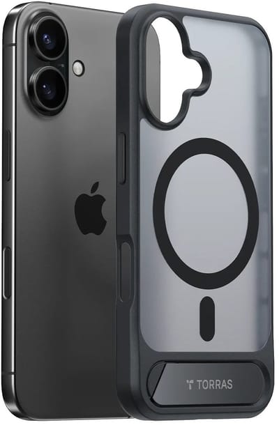 TORRAS Hoesje Geschikt voor Apple iPhone 16 - UPro Pstand - Compatibel met MagSafe - Uitklapbare Kickstand - Back Cover met Magneet - Zwart