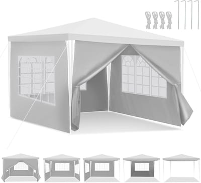 3 x 3 m paviljoen, tuinpaviljoen, partytent, waterdichte tuintent met zijdelen en ramen, zonwering, feesttent, buitentent voor feesten, camping, festivals, wit
