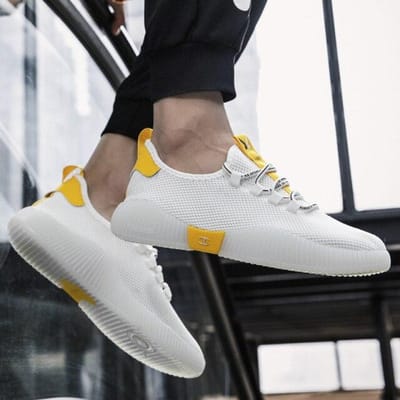 Herenschoenen Nieuwe Mode Casual Schoenen Licht en Ademend Zomer Mesh Witte Schoenen Outdoor All-Match Sport Hardloopschoenen 43 geel