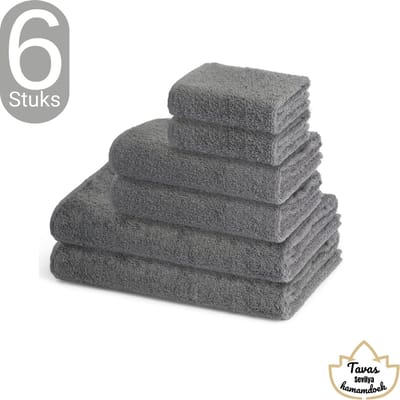 Sevilya Combi Handdoek Set - Grijs - Set van 6 – 2x Gastendoek 30×50 cm en 2x Handdoek 50×90 cm en 2x Badhanddoek 70×140 cm – %100 Katoen – Sauna hamamdoeken en Gastendoek – Hotelkwaliteit