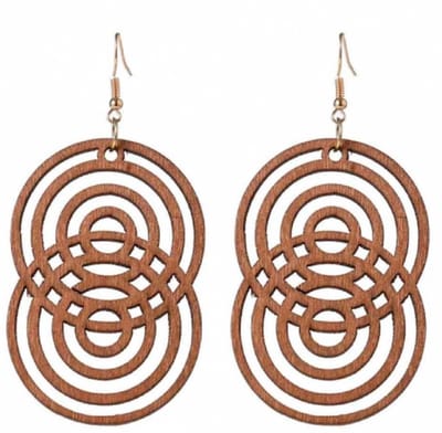 zilver Lange bruine oorbellen Dubbele cirkel- hout