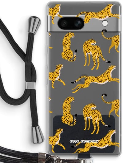 Case Company® - Hoesje met koord geschikt voor Google Pixel 7A hoesje met Koord - Luipaard - Telefoonhoesje met Zwart Koord - Bescherming aan alle Kanten en Over de Schermrand
