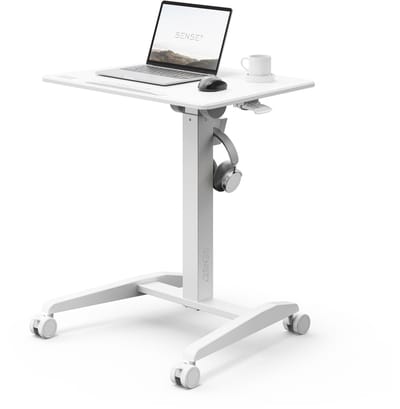 SENSE7 - Bureau op wielen - Mobiel bureau - 70cm x 52cm - Kantelbaar tafelblad - Hoogte verstelbaar - Groot werkgebied - Modern en minimalistisch - Wit
