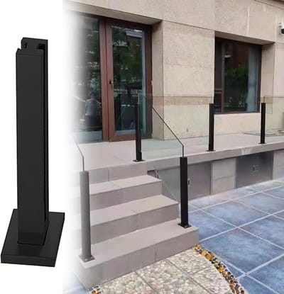 RVS Leuningpaal - Glazen Balustrade Paal - Balkon Terras Afzetting - Zonder Glas Boren - 110cm Hoog - Zwart