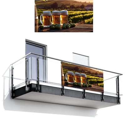 Balkonscherm 200x110 cm - Balkonposter Bier - Hop - Landschap - Balkon scherm decoratie - Balkonschermen - Balkondoek zonnescherm