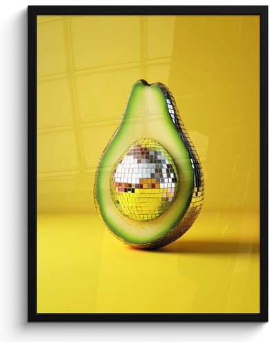 Fotolijst inclusief poster - Posterlijst 50x70 cm - Posters - Avocado - Discobal - Geel - Glitter - Foto in lijst - Keuken decoratie muur - Wanddecoratie accessoires - Muurdecoratie - Schilderijen
