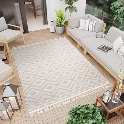 Tapiso Vloerkleed Beige Buiten Vloerkleed voor Balkon Terras & Tuin Maat- 120x170