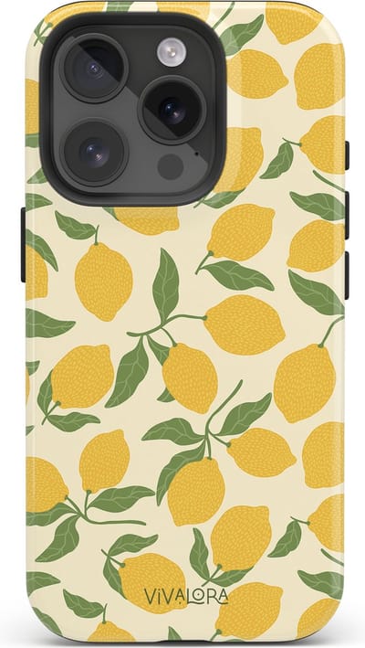VivaLora Tough Telefoonhoesje iPhone 16 Pro met MagSafe - Lemon Crush Print - 2-in-1 Phone Case - Hard Case & Siliconen Back - Citroenen Dessin - Extra Bescherming - Shockproof - Citroenen Dessin - Geel/Groen