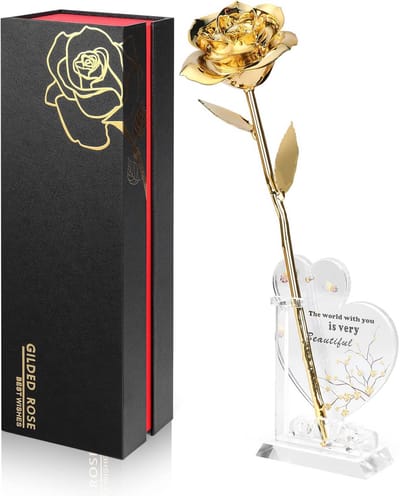 Ariceleo Gold Dipped Rose Last Forever Gold Rose, Echte One of A Kind Rose Hand Gedompeld In 24K Gouden Rozen Romantische Giften Voor Vrouwen in Haar Verjaardag Verjaardag Valentijnsdag Moederdag