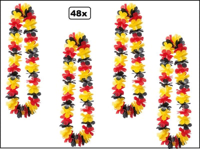 48x Hawai slinger zwart/geel/rood - bloemenkrans - Belgium WK Voetbal thema feest hawaii krans Belgie Duitsland