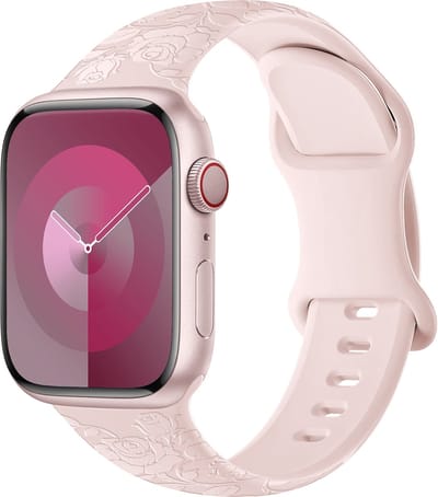 By Qubix - Geschikt voor Apple Watch bandje - Siliconen bandje Rozen Print - Roze - Geschikt voor Apple Watch 44mm / 45mm / 46mm / 49mm (Ultra 1,2 en 3) - Smartwatch bandje