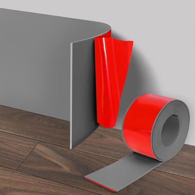 Zelfklevende PVC Plinten 10m - Flexibele Plinten voor Woonkamer, Badkamer en Keuken - Makkelijk te Snijden en Installeren, Grijs