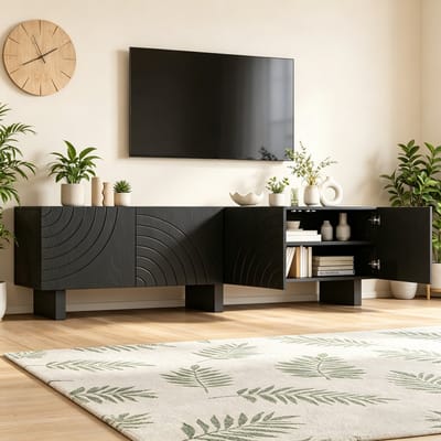 180x40x55 cm zwarte tv meubel - moderne lage kast voor de woonkamer - met opbergruimte - tv-montagebeugel - opbergkast