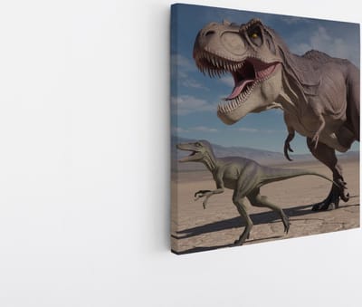 Saammp Canvas Schilderij - 2 Dinos - Kinderkamer - 20x20 - Foto op canvas - Wanddecoratie - Muurdecoratie Woonkamer - Slaapkamer decoratie - Canvas Print