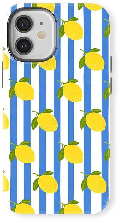 DripCase Hoesje geschikt voor iPhone 12 | Happy Stripes Motief | Magnetisch Opladen | 2-in-1 Ontwerp | Vrolijke Backcover geschikt voor iPhone 12 Limoncello Blue