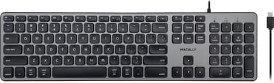 Macally UCZKEYHUBACSG Bedraad USB-C-toetsenbord met USB-hub met drie poorten voor Mac - Hub met 2 USB-A poorten en 1 USB-C poort - U.S. (Amerikaans Engels, ANSI) - Space gray
