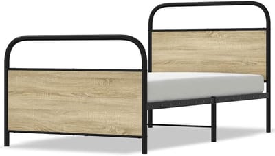 Stalen Bedframe - Met Hoofdeinde - Slaapkamer Inrichting - Robuuste Constructie - 100 x 190 cm - Eikenlook